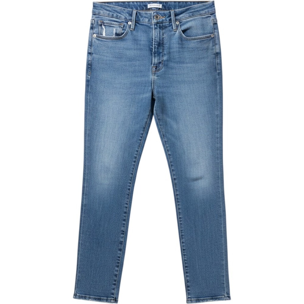 Good American High Rise Skinny Jeans Medium Wash Blue Raw Hem Size 10/30